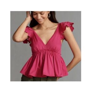 Anthropologie Cotton Flutter Sleeve Babydoll Top NWT